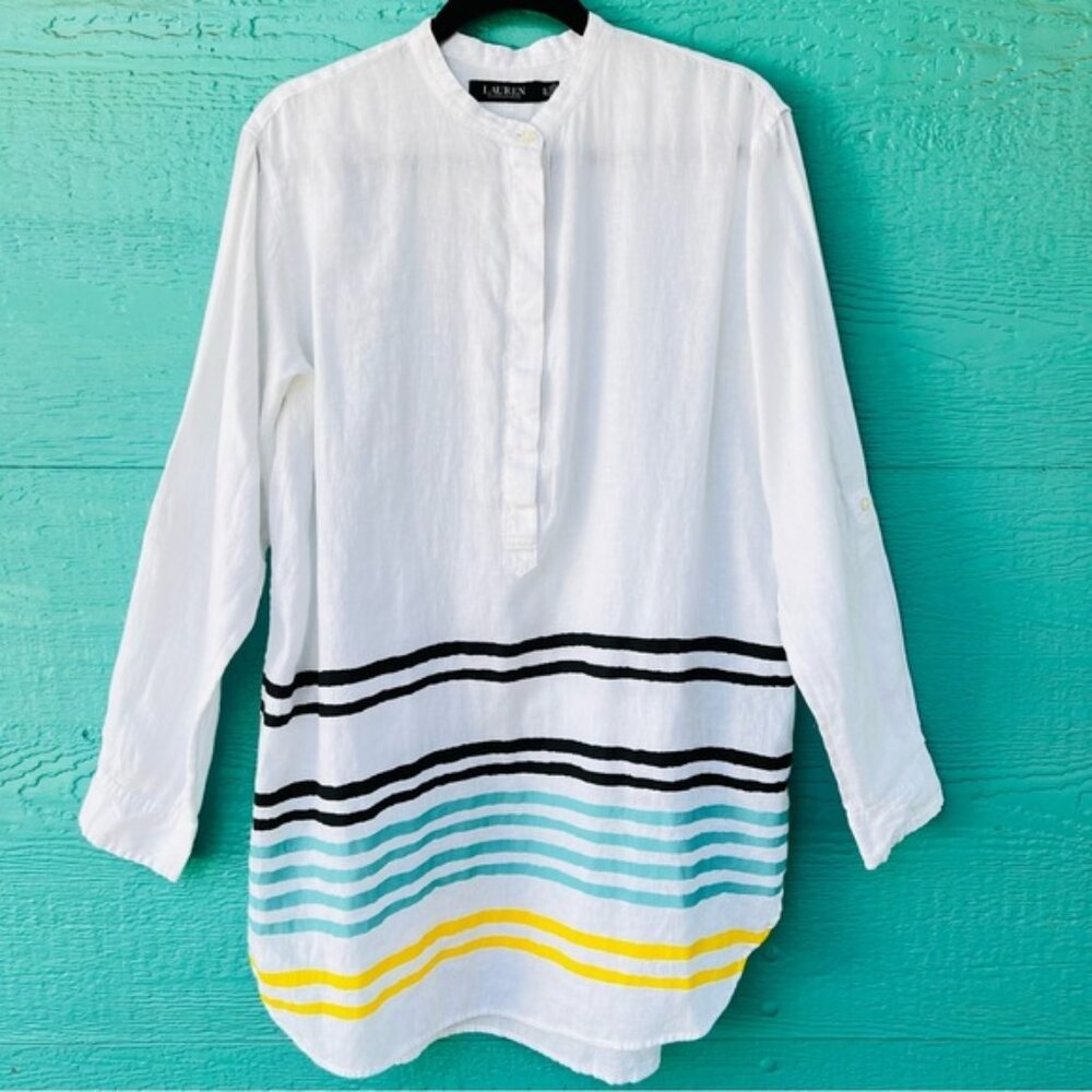 Ralph Lauren Black Label Linen Beach Popover Cover Up Dress XL Resort Tunic